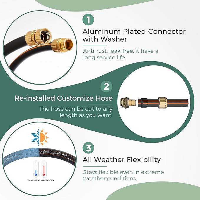 Giraffe Hybrid Leader Hose 5/8" x 15ft, Custom Length, NO Kink, Flexible, Leakproof Water Hose with Male to Female Fittings, 600 Burst PSI