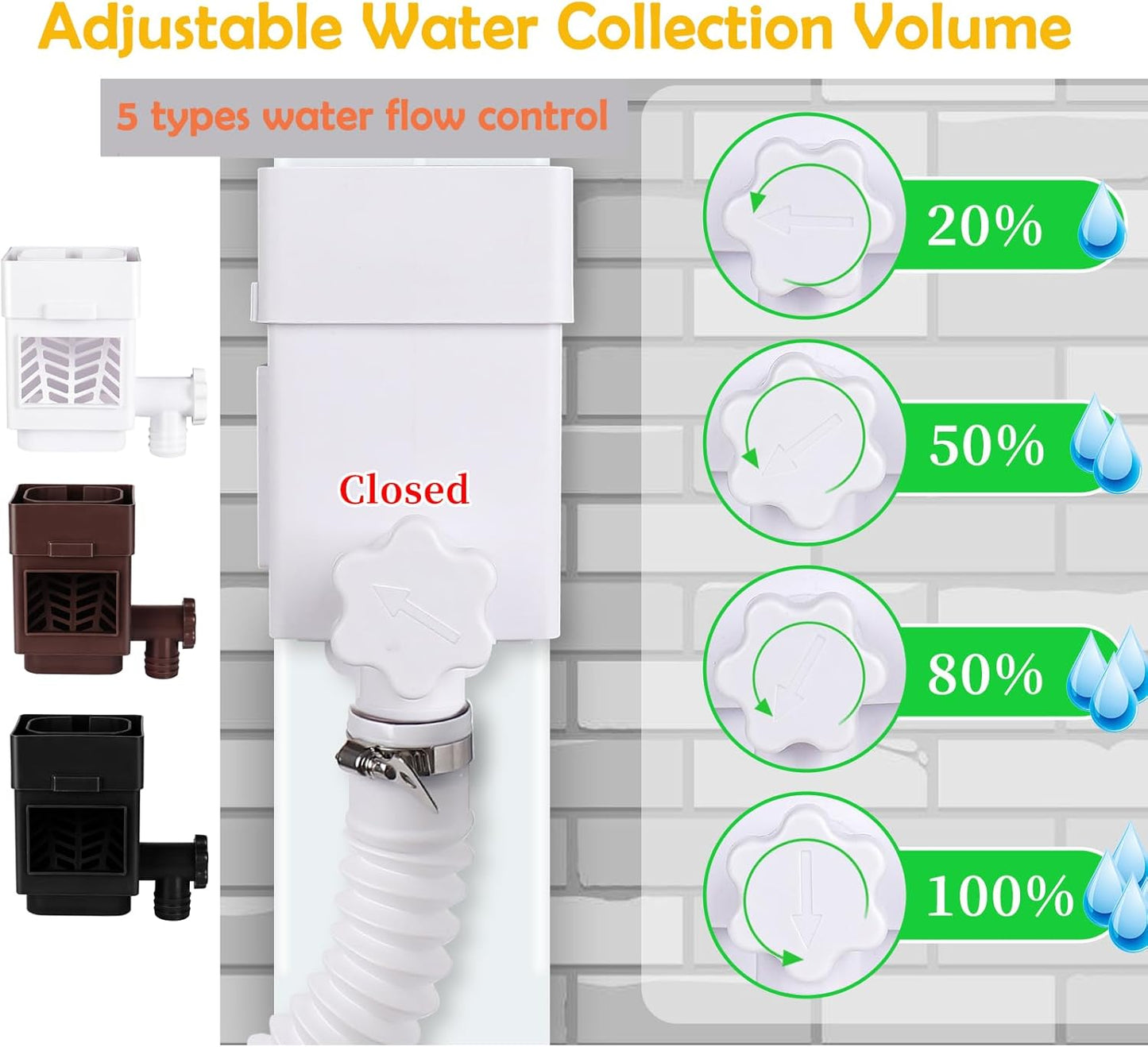 Rain Barrel Diverter Kit, Downspout Diverter Fits for 2"x 3" or 3"x 4" Standard Downspout, Rainwater Collection System with Adjustable Valve and Filter,5ft Hose(Brown)