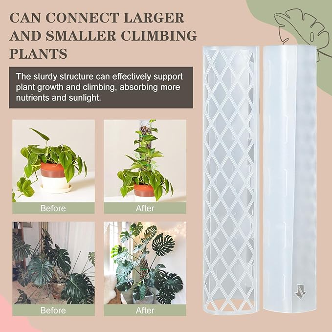 Sisher Monstera Moss Pole 4pcs Plastic Moss Pole for Climbing Plants Work with Sphagnum Moss 16 Inch D Shaped Poles Sturdy Plant Support Stakes Plant for Indoo Plants, White