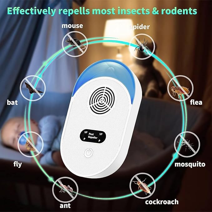 Ultrasonic Pest Repeller, 6Pcs Indoor Ultrasonic Repellent for Roach