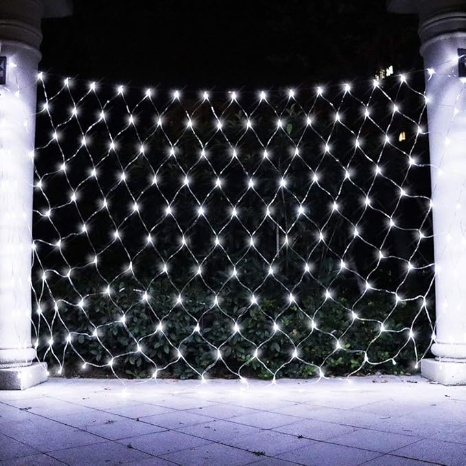 LED Net Lights Mesh Lights, 240LED Timer Tree Warp Fairy Lights Outdoor Hanging String Light for Christmas, Halloween, Garden, Walkway, Bushes Decor-9.8ft x 6.6ft(White)