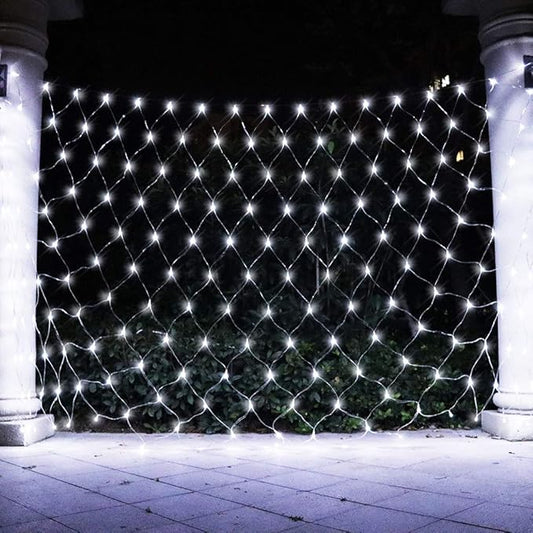 LED Net Lights Mesh Lights, 240LED Timer Tree Warp Fairy Lights Outdoor Hanging String Light for Christmas, Halloween, Garden, Walkway, Bushes Decor-9.8ft x 6.6ft(White)