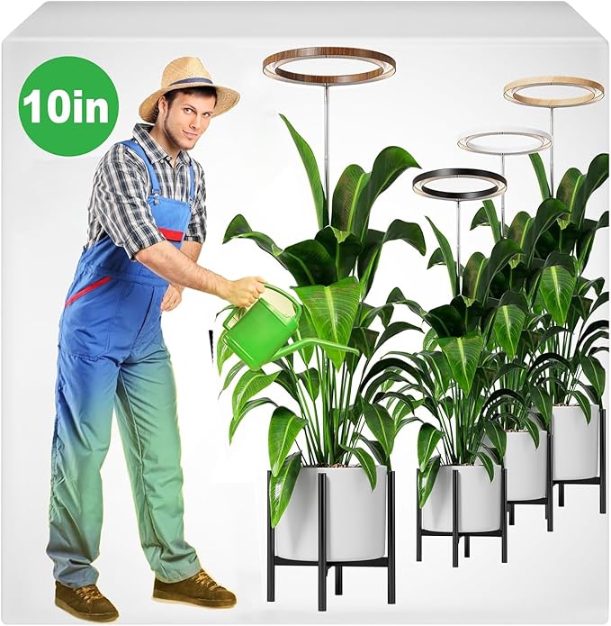 10" Grow Lights for Indoor Plants Full Spectrum,160LEDs Indoor Plant Light for Indoor Growing,Height Adjustable 11"-65" for Large Plant,Auto On/Off Timer 3/9/12H,9 Dimmable Brightness,Black Wood Grain