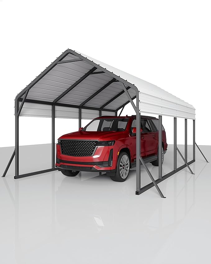 13'x21'x11' Oversized Metal Carport, Steel Heavy Duty Carport for All-Weather, Permanent Shelter for Bass Boats, Pickup Trucks, and Tractors, N.W. 660 Lbs