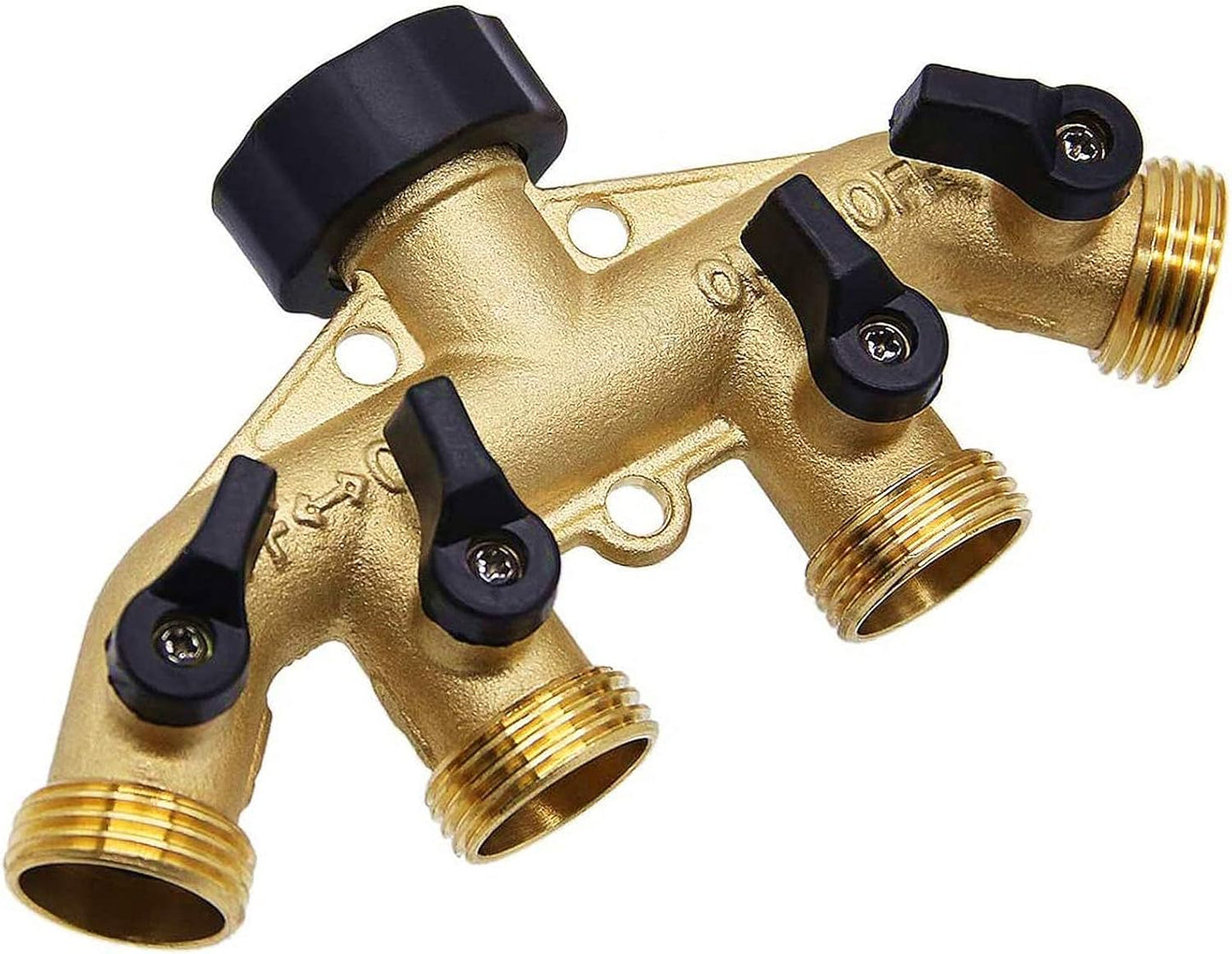 Biswing 4 Way Brass Hose Splitter, 3/4" Brass Hose Faucet Manifold, Garden Hose Adapter Connector, Hose Spigot Adapter with 4 Valves