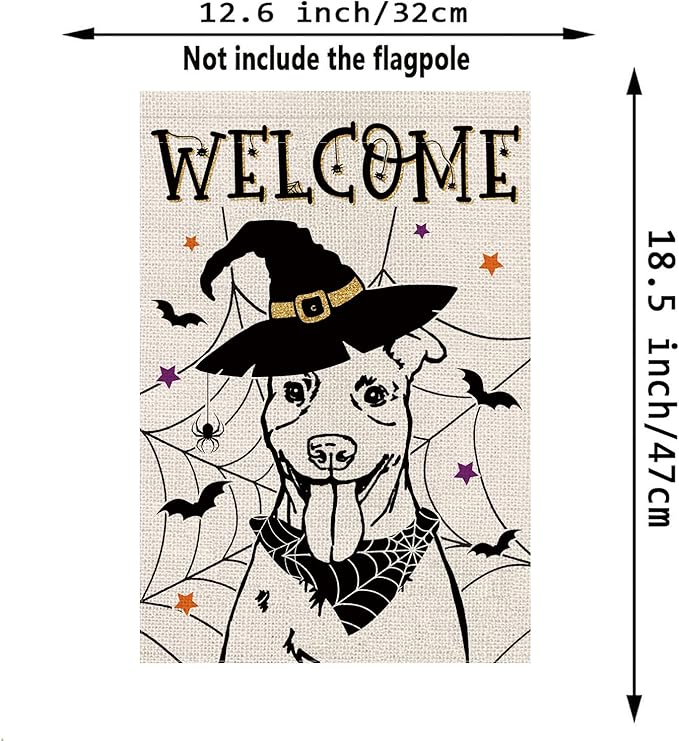 Halloween Garden Flag Pitbull Cobweb Bats Double Sided Vertical Welcome Flag Seasonal Holiday Outdoor Yard Lawn Party Decorations 12.5 x 18 Inch