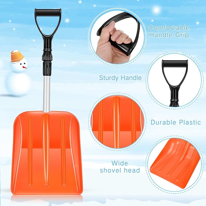 Lasnten 4 Pcs Kid's Snow Shovel Plastic Digging Lightweight Portable Beach Shovels for Kids Boys Girls Home Yard Garden Outdoor Activities Snow Removal(Orange)