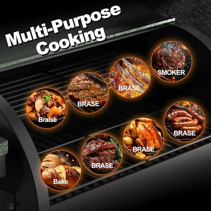 Electric Wood Pellet Grill 8 In 1 BBQ Grills for Outdoor Grill with Auto Feed & PID Temperature Control (180-450°F)456 Sq.In Cook Area Smoker Gills for Backyard New House Gifts