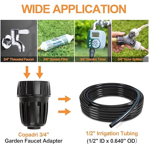 Universal 3/4 Inch Female Pipe Thread to 1/2 Inch Drip Irrigation Tubing Adapter, 6 Pack 1/2 In. Barbed Drip Line x 3/4 In. Faucet PVC Adapter Connect 3/4" FHT Garden Faucet Hose Bibb