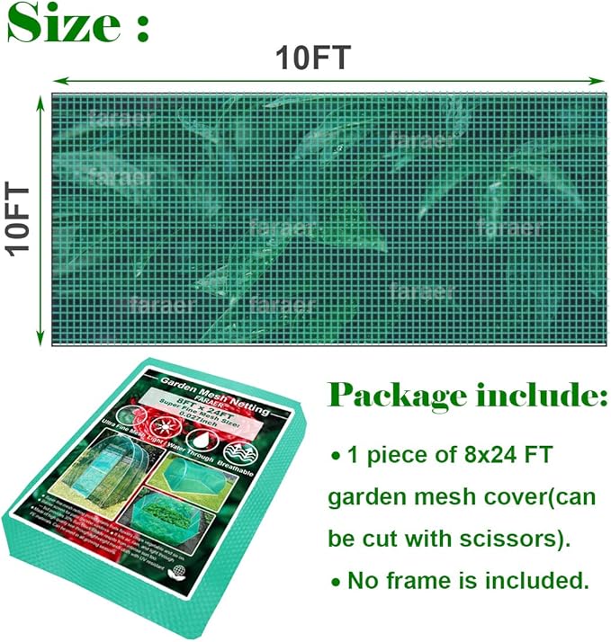 Garden Barrier Netting, Plant Covers 8x24ft Extra Fine Mesh 30% Sun Net Green Sunblock Mesh Shade Protection Netting for Vegetable Fruits Flowers Crops Row Cover Raised Bed Screen Against Birds Animal