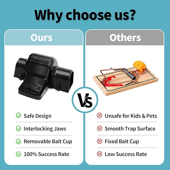 Large Rat Trap, Humane Dual-Entry Tunnel Traps for Rat, Mice & Chipmunks, Instant Kill Rodent Snap Trap with Sensitive Trigger and Powerful Jaws, for Both Indoor & Outdoor,Pack of 2