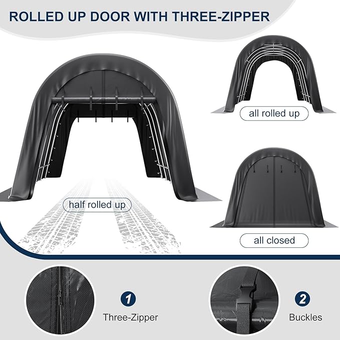 Carport 12 x 20 Portable Upgrade Thick Fabric Heavy Duty Outdoor Storage Garage Shelter Round Steel Metal Carports with 2 Roll up Suit for Tools, Car