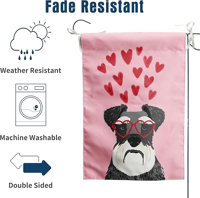 Schnauzer Valentines Garden Flag Happy Valentine's Day Flags Red Love Heart Valentine Yard Flags Mini for Outside 12x18 Double Sided Anniversary Wedding Lawn Front Porch Decor
