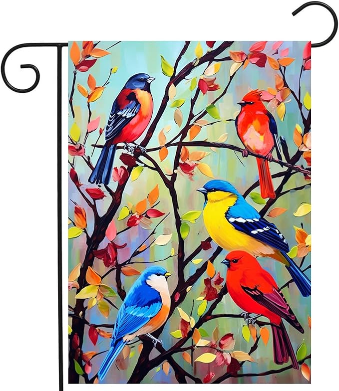 Tree Birds Flag Spring Summer Fall Garden Flag Seasonal Small Yard Flags for Outside 12x18 Double Sided Outdoor Front Door Backyard Decorations