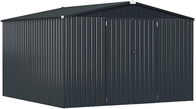 AECOJOY Shed 10' x 14' Storage Shed, Outdoor Storage Sheds & Outdoor Storage 10' x 14' with Lockable Doors, Large Steel Yard Shed, Utility and Tool Storage for Garden, Patio, Outside use in Dark Grey