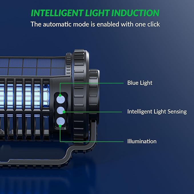 Solar-Powered Mosquito Killer & Bug Zapper, 4200V Voltage, IP5 Waterproof, ABS Fireproof Material, Large Coverage Area (1/2 Acre), Long-Lasting LED Lamp Beads，(Black)