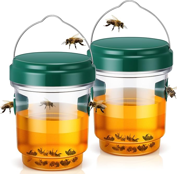 Qualirey 2 Pcs Wasp Traps for Outdoors Wasp Killer Hanging Bee Traps Reusable Fly Bee Killer for Indoor Outdoor Patio Garden Home (Green)