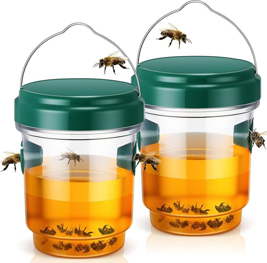 Qualirey 2 Pcs Wasp Traps for Outdoors Wasp Killer Hanging Bee Traps Reusable Fly Bee Killer for Indoor Outdoor Patio Garden Home (Green)