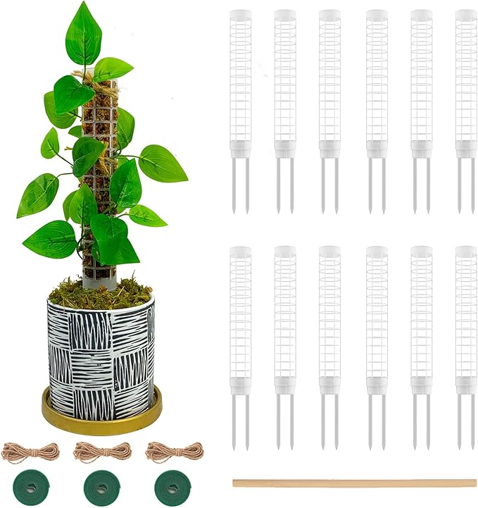 Moss Pole,Small Moss Pole Monstera Plant Support,Plastic Moss Pole for Plants Indoor and Climbing Plants-Mighty Plant Support.(White,12)