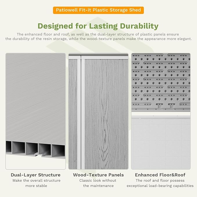 Patiowell Outdoor Storage Shed 5x3 FT, Plastic Garden Organizer Cabinet with Lockable Doors & Strong Roof for Patio Furniture, Pool Accessories, Lawn Tools, Light Grey