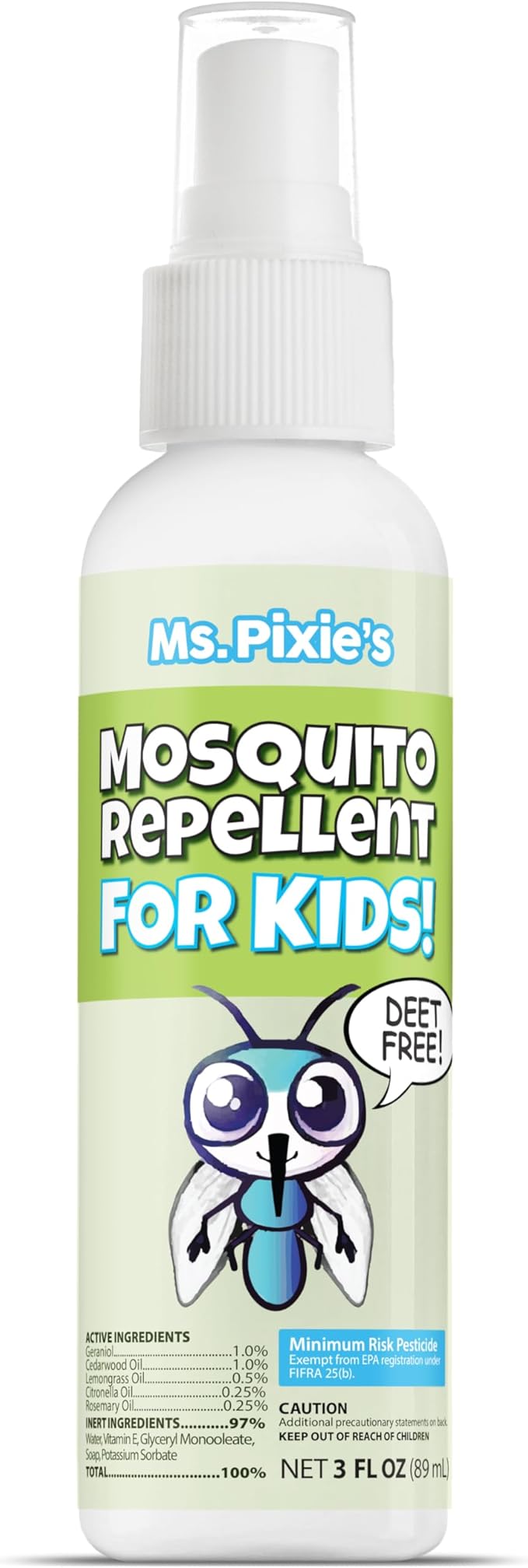 Ms. Pixie's Mosquito Repellent for Kids, DEET-Free Gentle Bug Spray for Children’s Skin & Outdoor Protection, 3 oz (90mL)