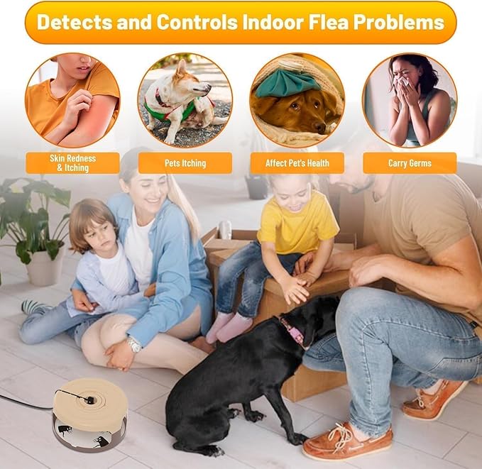 2 Pack Flea Traps for Inside Your Home, Indoor Flea Light, Bed Bug Killer with 8 Sticky Pads & 4 Light Bulb, Odorless Natural Insect Infestation Treatment Trap for Kid Pet