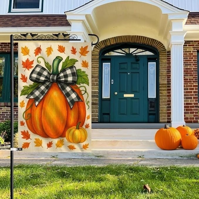 Fall Pumpkin Garden Flag 12x18 Double Sided Burlap – Front Yard Flag for Outside, Weatherproof Autumn Outdoor Decor, Farmhouse Garden Flag Welcome, Vibrant Colors, Fade Resistant