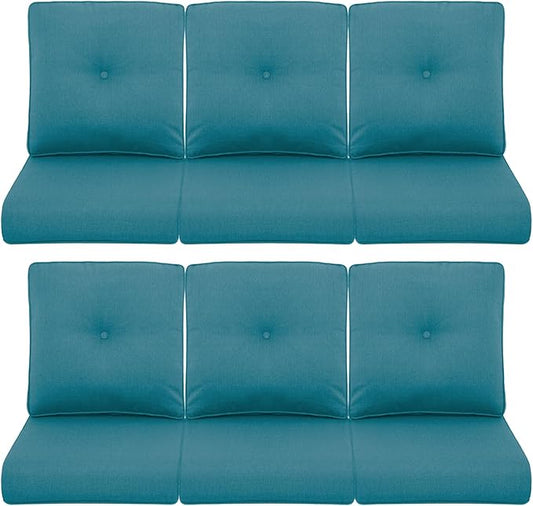 Patio Chair Cushions 6 Packs - Outside High Back Thick Water-Resistant Cushion 22x24 for Outdoor Glider Rocking Chairs Loveseat 3-Seater Couch Sofa – Peacock Green/Buckle