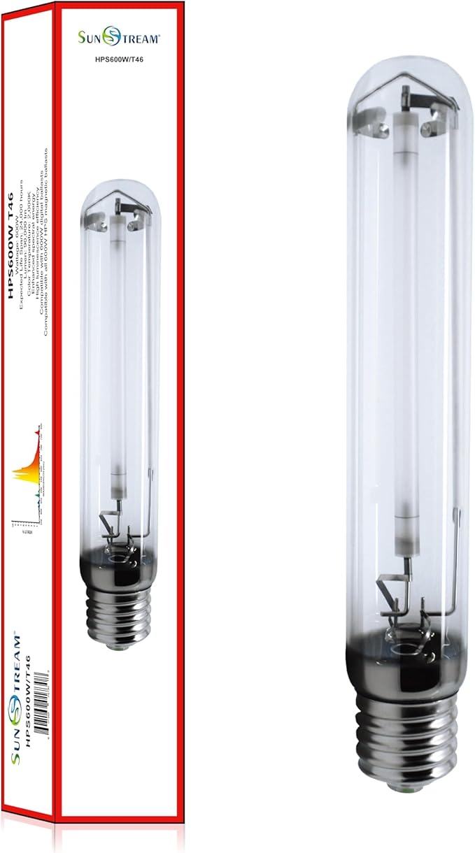 SunStream 600W SE HPS Grow Light Bulb Full Spectrum Double Ended High Pressure Sodium Bulb for Indoor Gardening, Greenhouse, Grow Tents