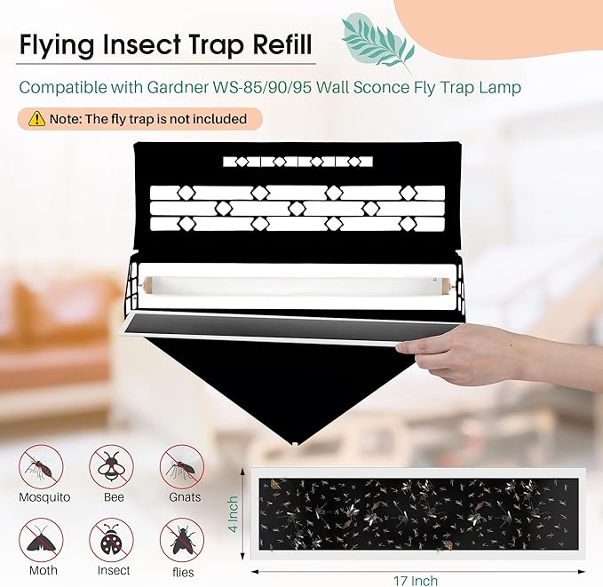 Qualirey 20 Pack Flying Insect Trap Refill Compatible with Gardner WS-85/90/95 Wall Sconce Fly Trap Lamp, Commercial Fly Trap Replacement Glue Boards for Restaurants, Healthcare Facilities, Home