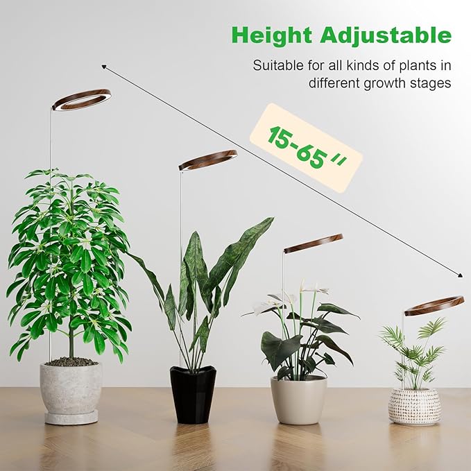 10" Grow Lights for Indoor Plants Full Spectrum,160LEDs Indoor Plant Light for Indoor Growing,Height Adjustable 11"-65" for Large Plant,Auto On/Off Timer 3/9/12H,9 Dimmable Brightness,Black Wood Grain