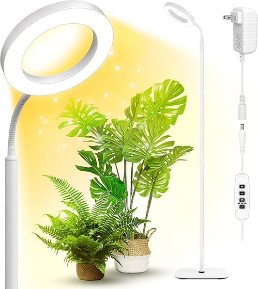Plant Grow Light, 20W Growing Lights for Indoor Plants Full Spectrum, LED Floor Lamp with Height Adjustable Stand, Auto Timer 3/9/12H,10 Dimmable Brightness for Small Large Tall Plants Growth