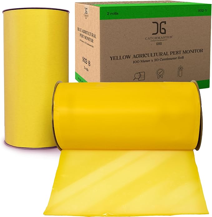 Catchmaster XL AG Roll 2PK, Double Sided Adhesive Fly Tape Strips, Fungus Gnat Sticky Trap for Greenhouse, Garden, Nursery, Pest Control Gardening Supplies, Pet Safe Insect Trap, 328' x 12" Yellow