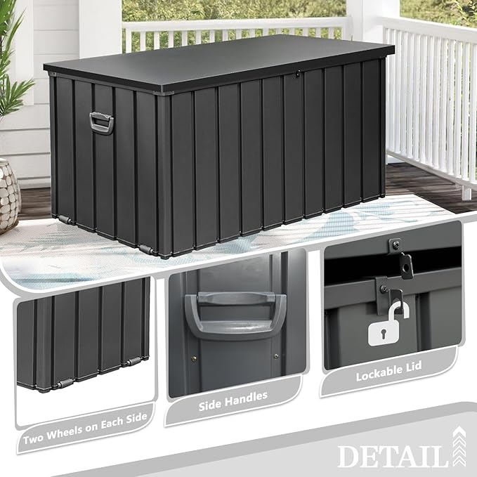Domi 200-Gallon Outdoor Storage Box – Waterproof, Lockable Storage Cabinet for Patio Furniture, Garden Tools & Pool Supplies – Large Metal Storage for Cushions, Toys & More