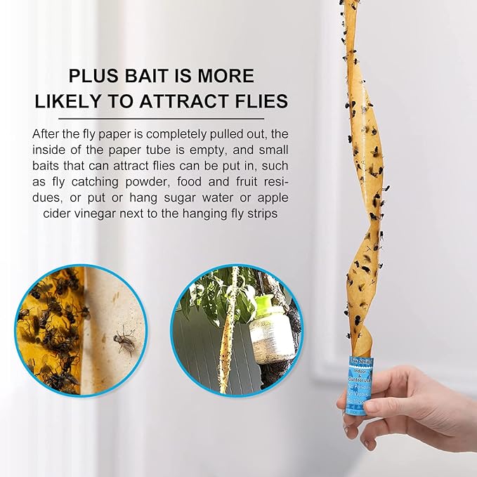 Glovv 60 Pack Sticky Fly Trap Indoor, Flies Strips Indoor Outdoor Hanging Paper Rolls for Home, Bug & Fruit Gnat Ribbons Tape Killer Catcher for Kitchen, Flying Insect Trap for Winged Insect, Mosquito