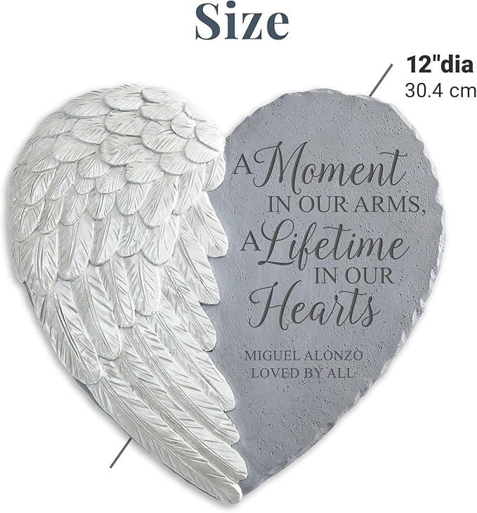 Let's Make Memories Personalized Memorial Garden Stone - Sympathy - Loss of Loved One - Condolences - Indoor/Outdoor - Durable Resin - 3D Iridescent Wing - A Moment in Time