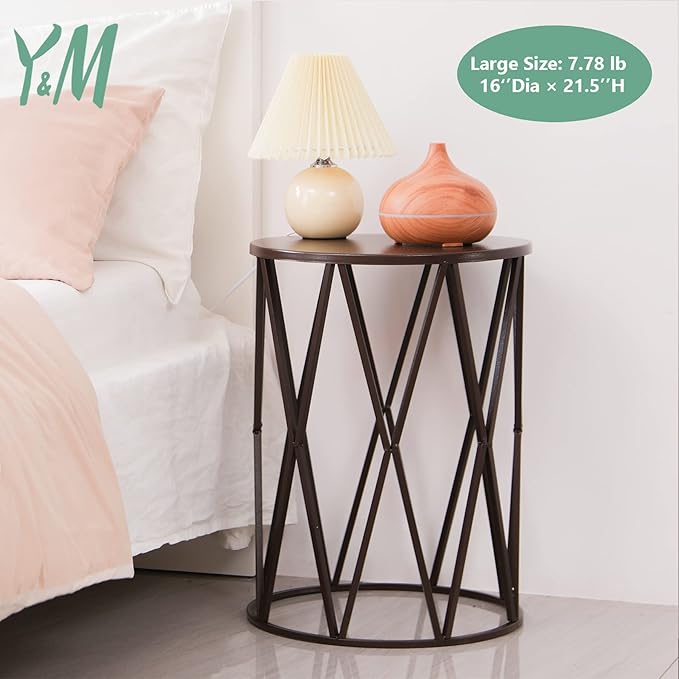 Y&M Set of 3 Round Heavy-Duty Side Table End Table, Coffee Table for Indoor Multifunctional Use, Outdoor Decorative Garden Stool Plant Stand-Pure Brown(Ship from US)