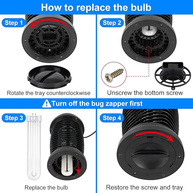 Replacement Bulb for X3,T6, T8, T9 K15 Bug Zapper Outdoor,15W,4-Pin Single U-Shaped Twin Tube Bulb