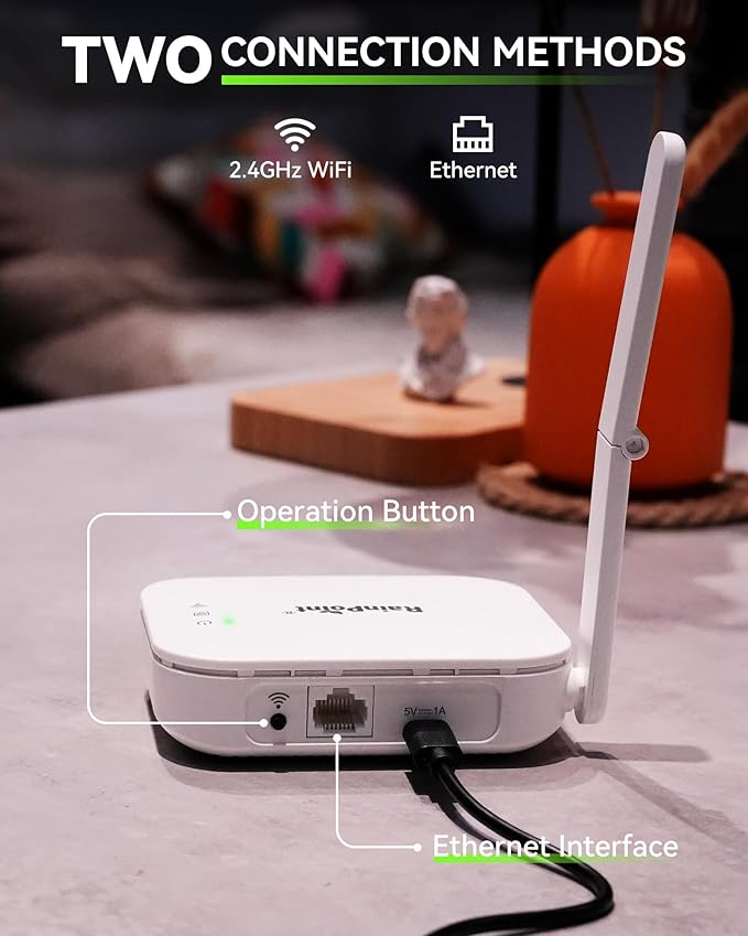 RAINPOINT WiFi Water Timer for Garden Hose, Brass Inlet WiFi Sprinkler Controller, Smart Hose Timer Valve with Ethernet Gateway, Rain Delay for Garden/Lawn (Support WiFi & Ethernet Connection)