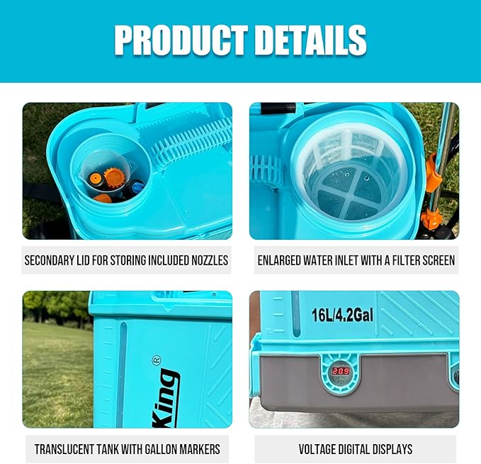 Battery Powered Backpack Sprayer 4 Gallon, 0-100 PSI Adjustable Pressure Sprayer Compatible with Makita 18V Battery, Electric Sprayer with Wand, 5 Nozzles, 2.6Ah Battery&Charger Included