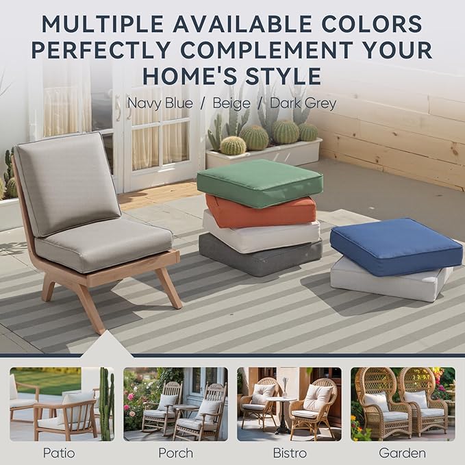 Outdoor Rattan Chair Cushions 2 Packs - Outside Durable Thick Replacement Back and Seat Cushion 22x24 with Zipper Cover for Patio Glider Rocking Chairs Loveseat Couch – Beige/Regular