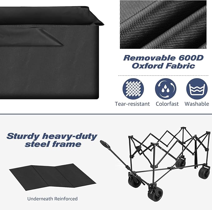 Chihee Garden Cart Collapsible Outdoor Utility Wagon Cart,Folding Beach Cart Oversized Capacity 254L,Heavy Duty Portable Wagon All Terrain Wheels Oversized Side Pocket 2 Drink Holders for Camping