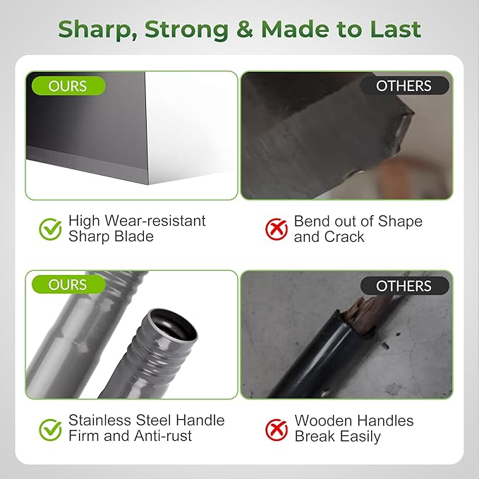 Walensee Flat Shovel, Floor Scraper, 54 inch Garden Scraper for Walkway, Weed Remove Tool for Lawn Edging, Cleaning Scraper for Road Outdoor, Driveway Weeding Tool， Ice Scraper & Ice Removal Tool