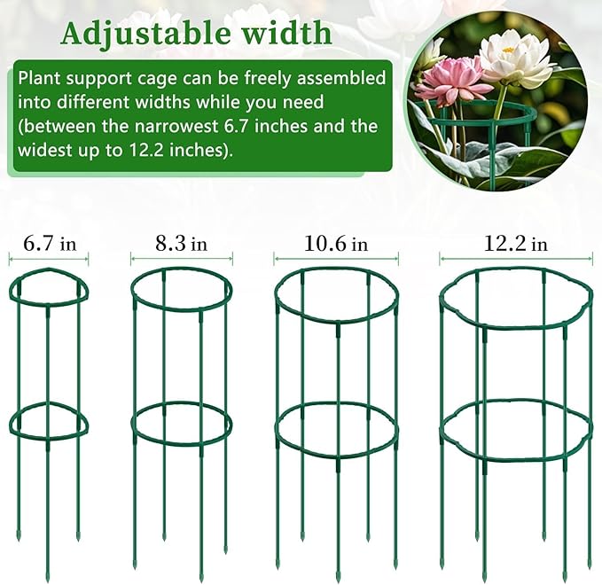 Plant Support Cages 2 Pack,Supking Plant Stake Trellis Adjustable Height and Width for Indoor Outdoor,Plastic Flower Support Ring for Garden Hydrangea Peony Tomato Potted Plants Comes 30 Strap Ties