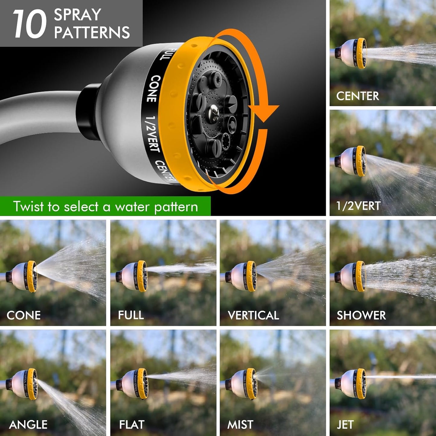 RESTMO Watering Wand Heavy Duty, Metal Garden Hose Wand with 10 Spray Patterns, 15-Inch Long Hose Nozzle Sprayer with Thumb Flow Control, Ideal to Water Hanging Baskets and Shrubs, Yellow