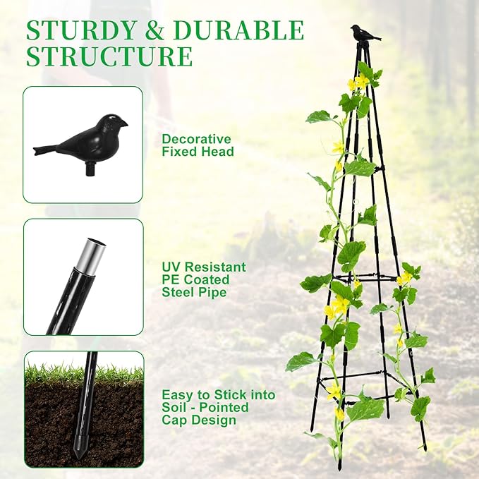 Lalahoni Garden Trellis for Climbing Plants, 67inch Tall Garden Obelisk Trellis for Climbing Potted Plant Outdoor Support Vine Flower Rose Vegetable Tomato Cucumber Trellis, Lightweight, 2 Pack