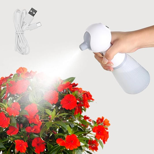 electric sprayer, electric spray bottle, long battery life, portable, USB charging, continuous spray bottle, watering can indoor plants, suitable for gardening and courtyard (white)