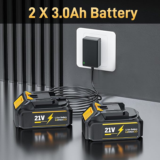 Leaf Blower Cordless, 21V Electric Blower with 2 3.0Ah Battery and Charger - Powered Air Blower 580CFM/160MPH - Lightweight Leaf Blower for Lawn Care, Patio Cleaning, Blowing Leaves and Dust