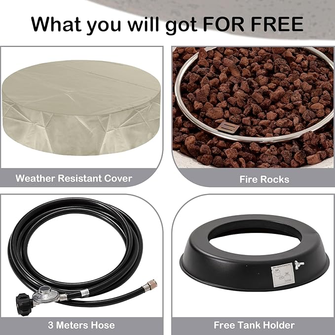 SUNBURY Outdoor Propane Gas Fire Pit Table, 42 Inch Round Outdoor Firepit Table, 50000 BTU Fire Table for Patio Set, Gray