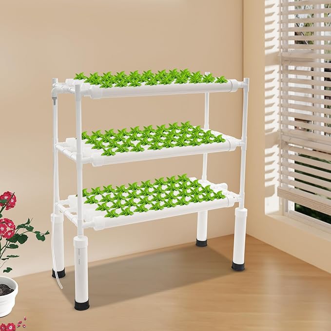 Hydroponics Growing System 108 Plant Sites, 3 Layers Food-Grade PVC Gardening System Grow Kit, Indoor Garden Planter with Water Pump & Timer, Hydroponic Germination Kit for Gardening Lover